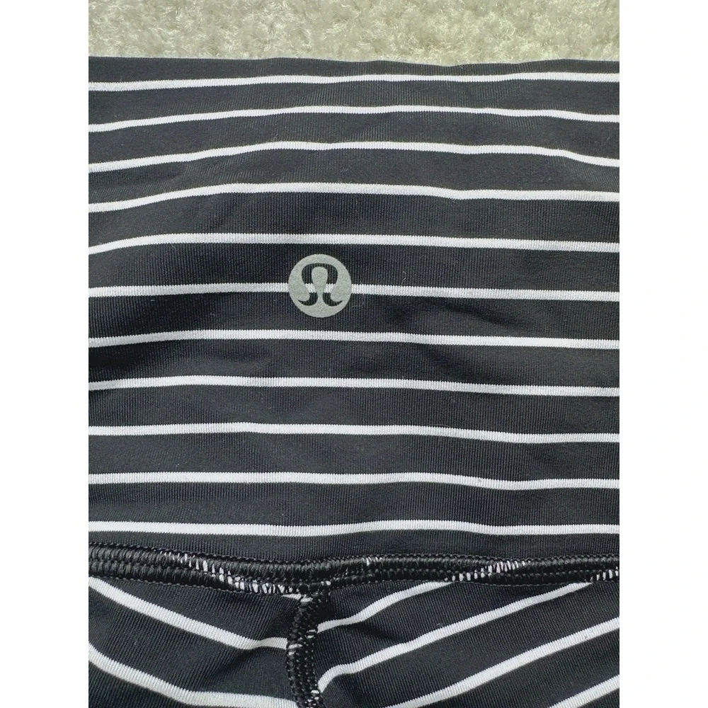 Lululemon Wunder Under Crop Leggings Pants 4 Black White Stripe High Rise 21